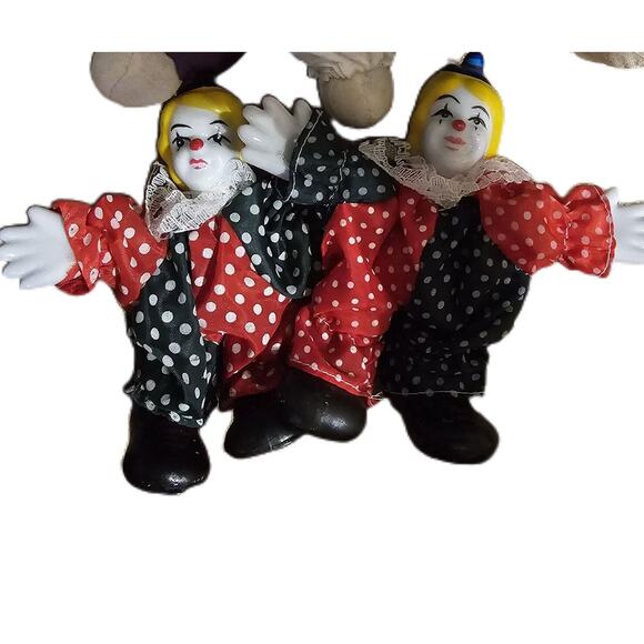 Porcelain Clown Polka Dot Set of 2 Lace Collar Clown Dolls...